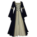Gothic retro women's Medieval Court Costume Robe large size trumpet sleeve long dress - Azufun