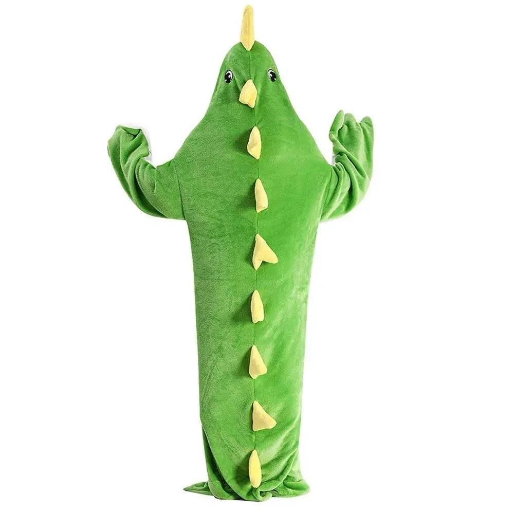 Green Dinosaur Animal Sleeping Bag Loose Onesies Pajamas Adult Super Soft Fleece Hoodie - Azufun