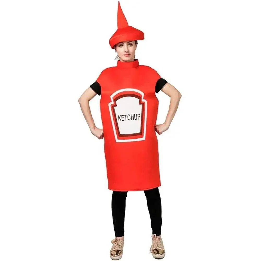 Halloween Adult Couples Mustard Ketchup jumpsuit Costume Cosplay Party - Azufun