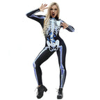 Halloween Skeleton Cosplay Costume Bodycon Jumpsuit for Women - Azufun