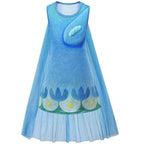 Kids Girl Trolls 2 World Tour Poppy Costume Cosplay ZenTai Short Sleeve Cape Dress - Azufun