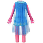 Kids Girl Trolls 2 World Tour Poppy Costume Cosplay ZenTai Short Sleeve Cape Dress - Azufun