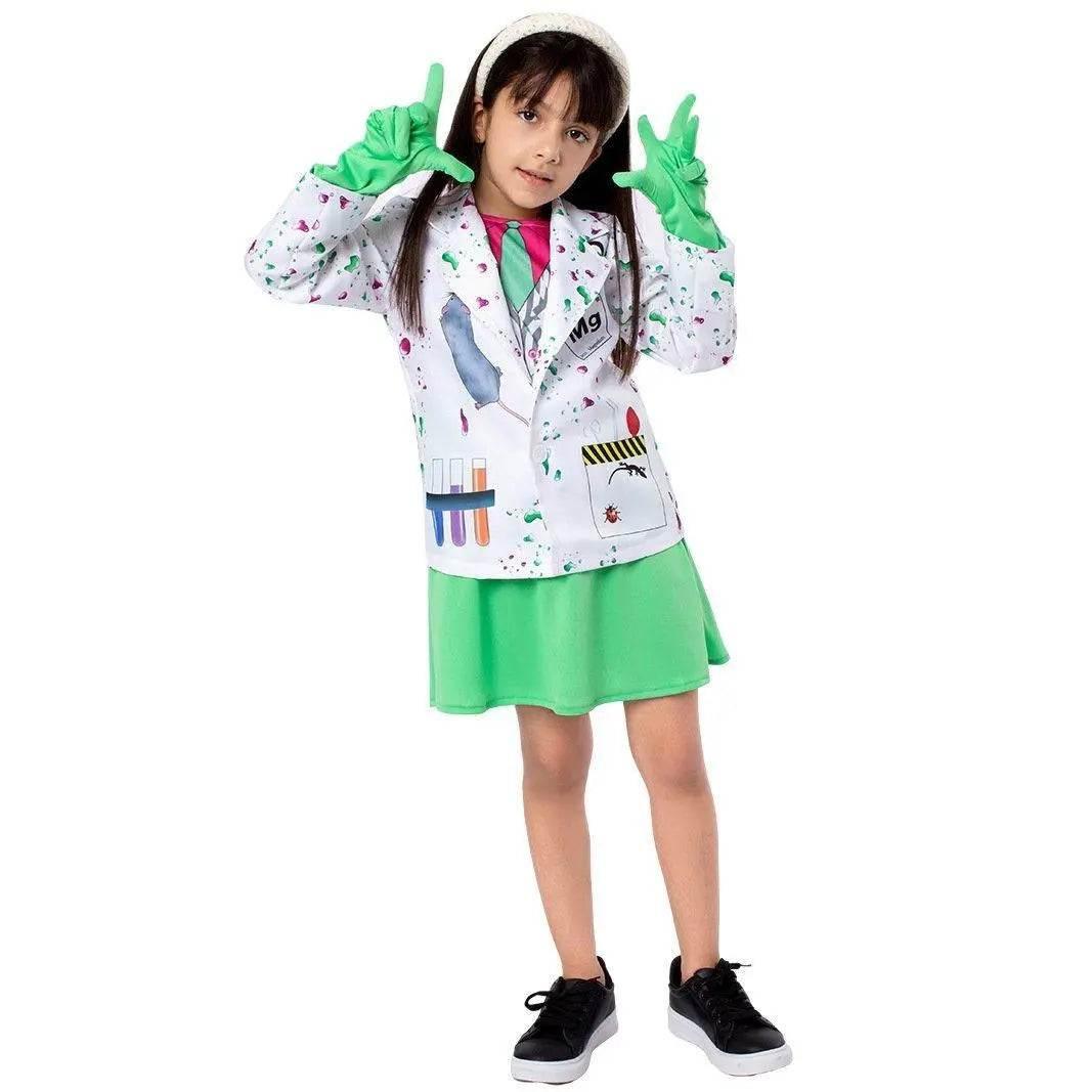 Kids Scientist Halloween Costume Funny Role Play Outfit for Girls' Stage Performances - Azufun
