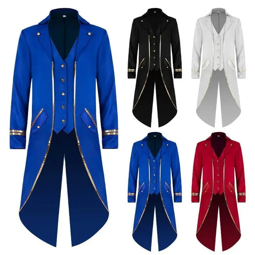 Medieval Steampunk Tailcoat Halloween Costumes Vampire Gothic Jackets Vintage Coat for Men - Azufun