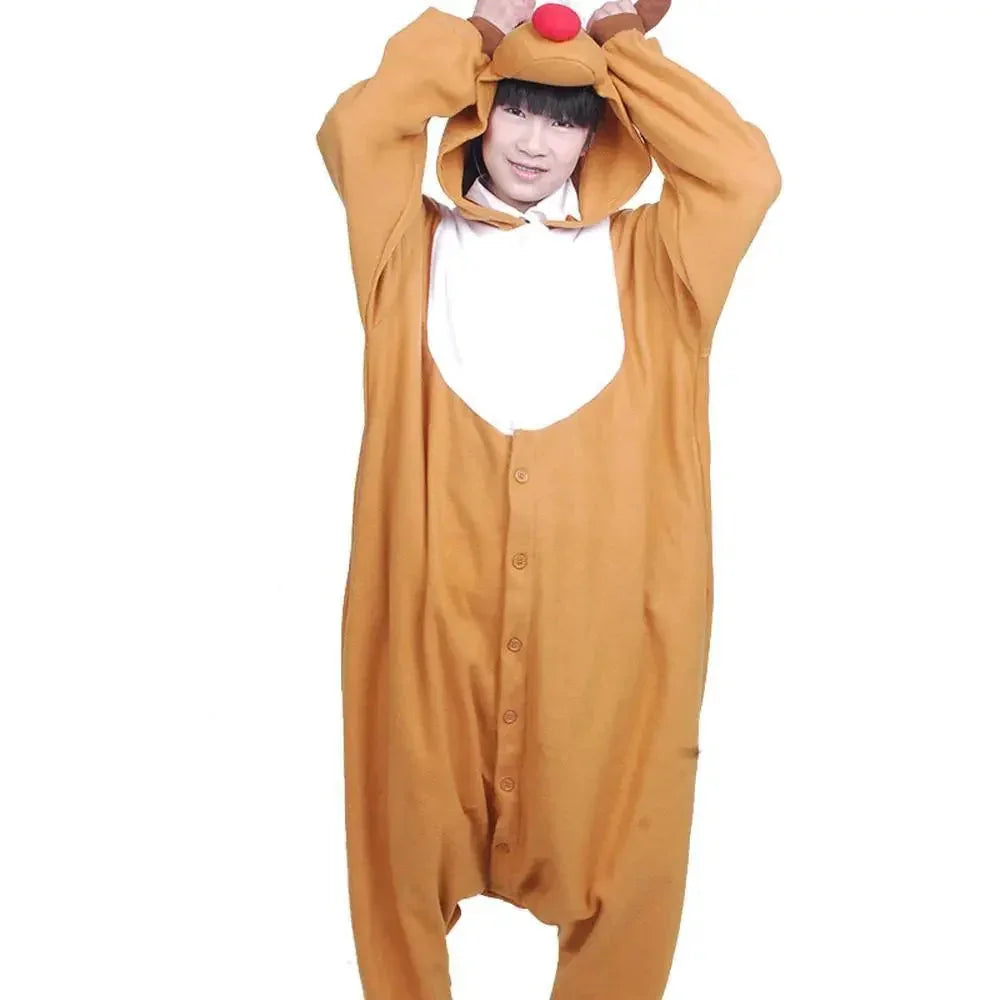 Reindeer Deer Cartoon Animal Kigurumi Onesie Pajama Costume - Pajamasbuy