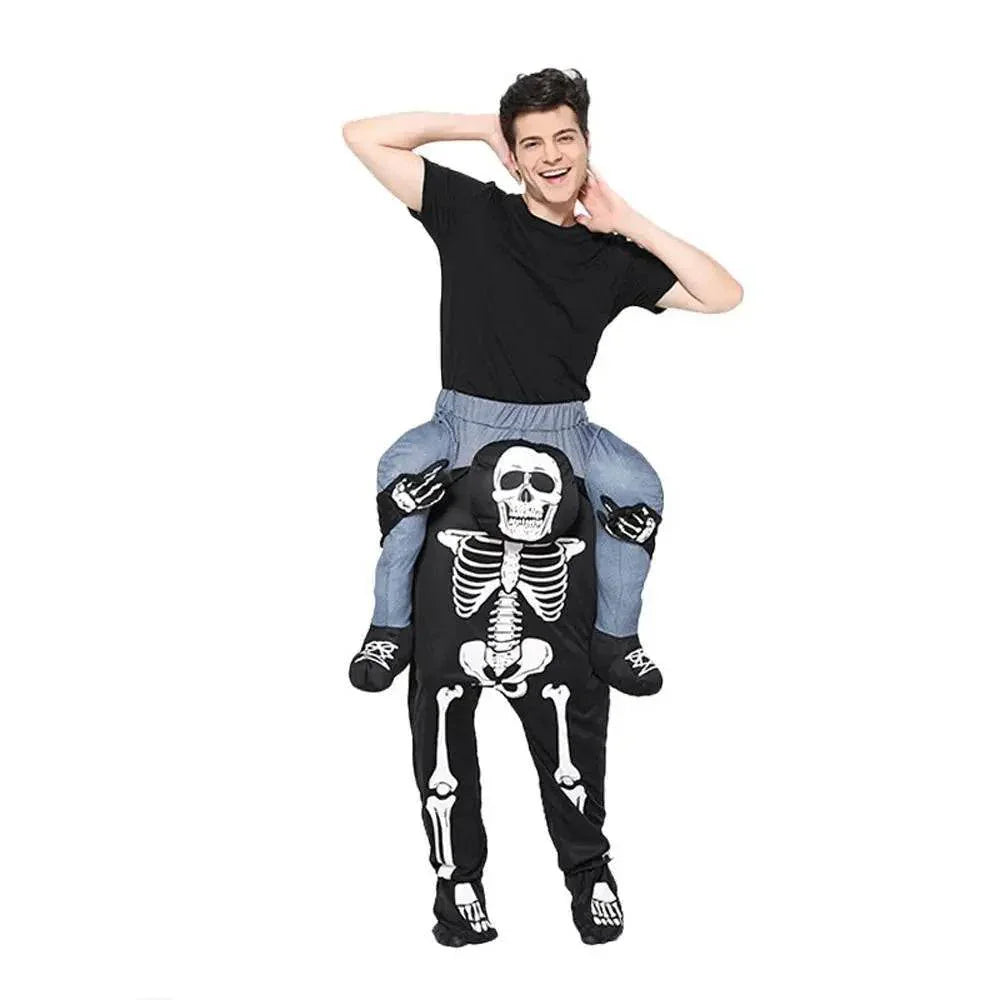 Skeleton Cosplay Costume Skull Shoulder Carry Halloween Party Stage Outfit Dress Up for Adults - Azufun