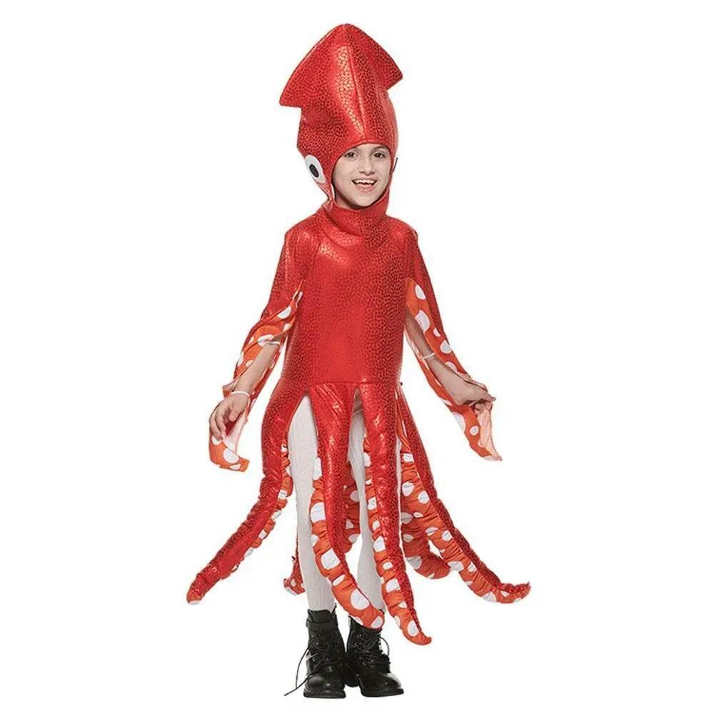 Squid Costume Red Leggings Jumpsuit Marine Life Cosplay Halloween Christmas School Party for Kids - Azufun