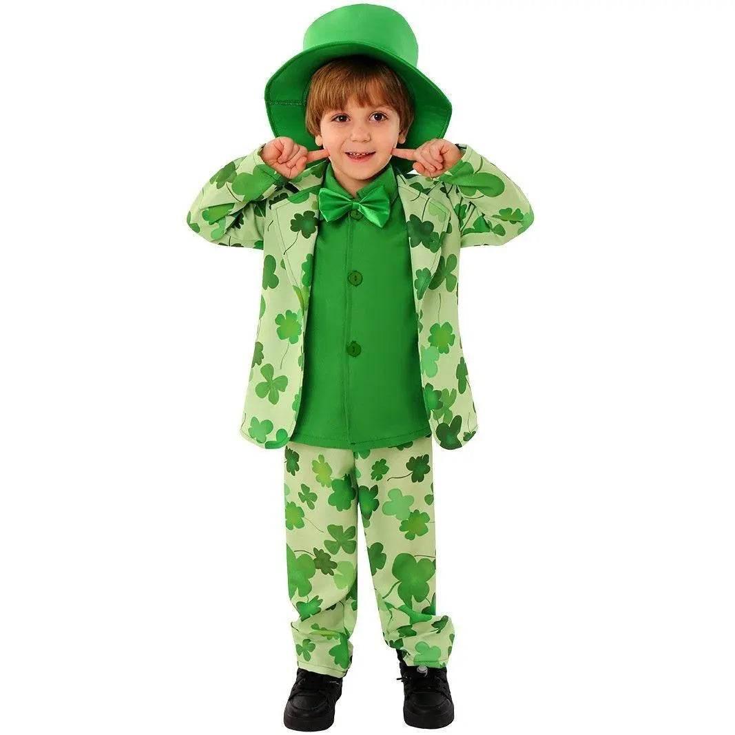St. Patrick's Day Four Leaf Clover Kids Party Suit Cosplay Costumes - Azufun
