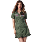 Top Gun Deluxe Ladies Uniform Costume Party Fancy Dress American Female Pilot Captain - Azufun
