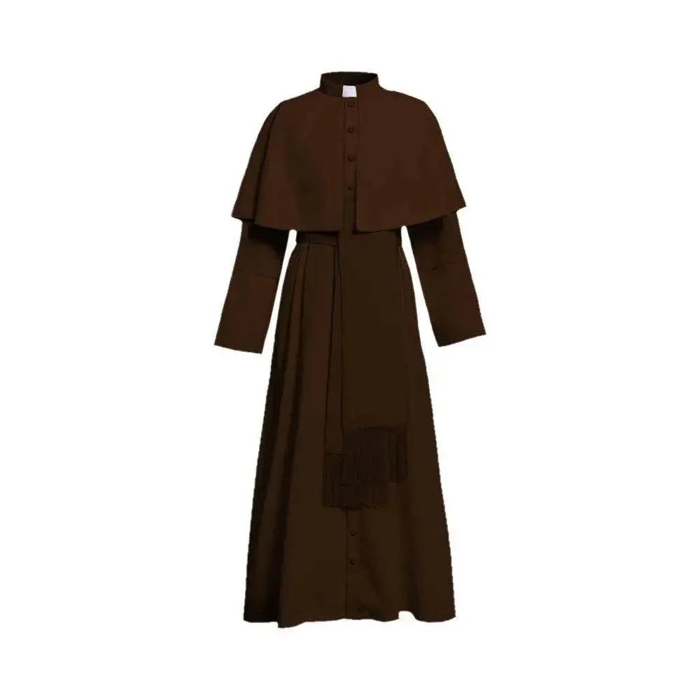 Unisex Men Solid Long Father Vicar Fancy Medieval Priest Costumes Cosplay Party Props - Azufun