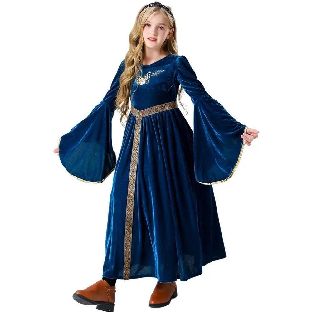Vintage Court Ball Trumpet Sleeves Dress Outfits Halloween Carnival Cosplay Costume For Kids - Azufun