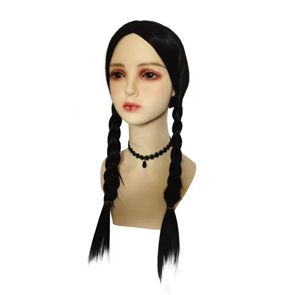 Wednesday Addams Wig The Addams Family Cosplay Black middle part braid wigs For Adult - Azufun