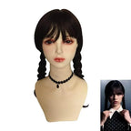 Wednesday Wig The Addams Family Cosplay Black Double Ponytail Braid Wig For Adult - Azufun