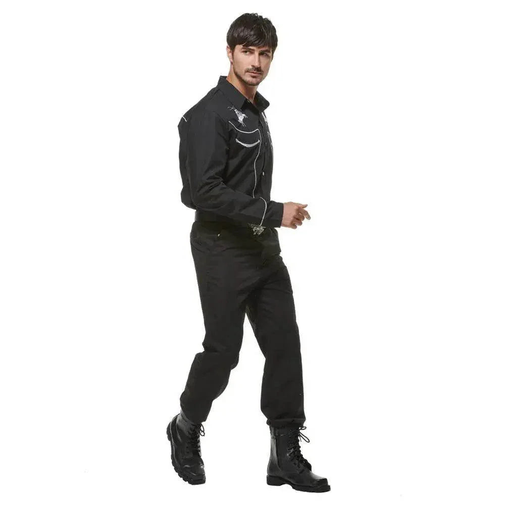 Western Cowboy Gunman Shirts Costume Cosplay Halloween Bar Party Drama wild west fancy dress For Men - Azufun