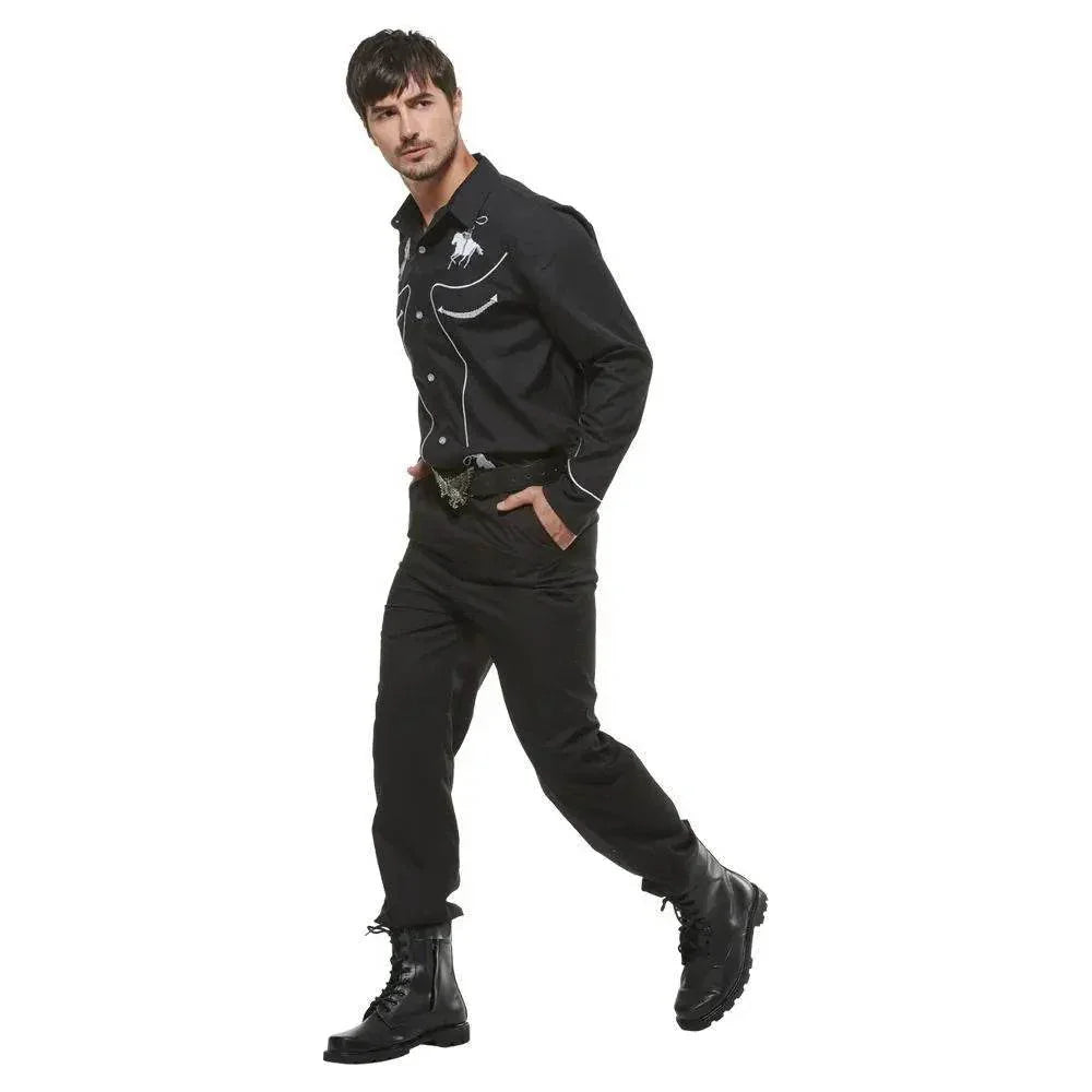 Western Cowboy Gunman Shirts Costume Cosplay Halloween Bar Party Drama wild west fancy dress For Men - Azufun