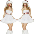 White Christmas Costume Snowman Party Performance Skirt Suit for Women - Azufun