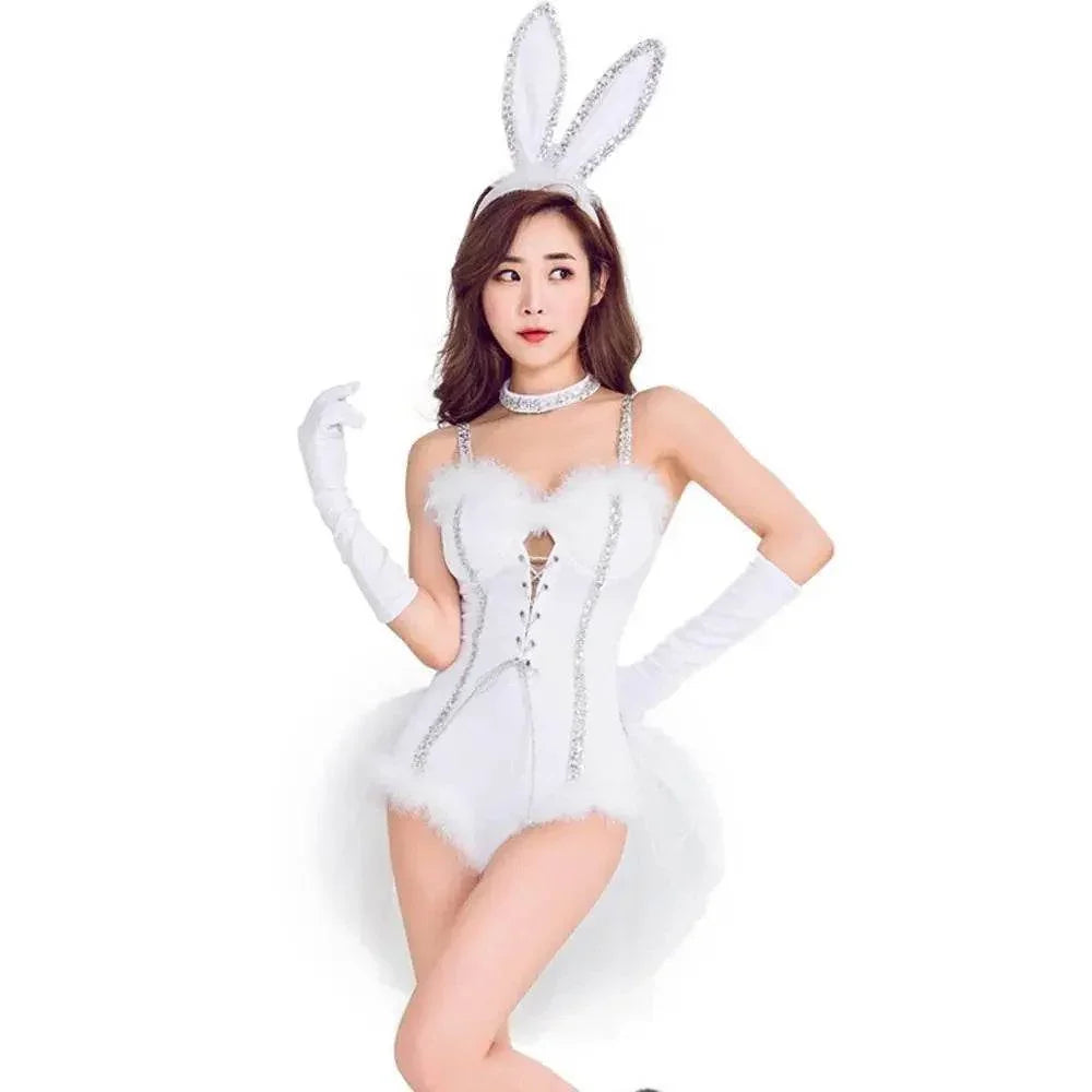 White Rabbit Costumes Bunny girl stage Halloween Cosplay for Adult - Azufun