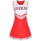 Women Cheerleader Costume Outfit With Poms Fancy Uniform Sports Dress - Azufun