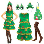 Women Christmas Tree Costume Green Elf Skirt Set - Azufun