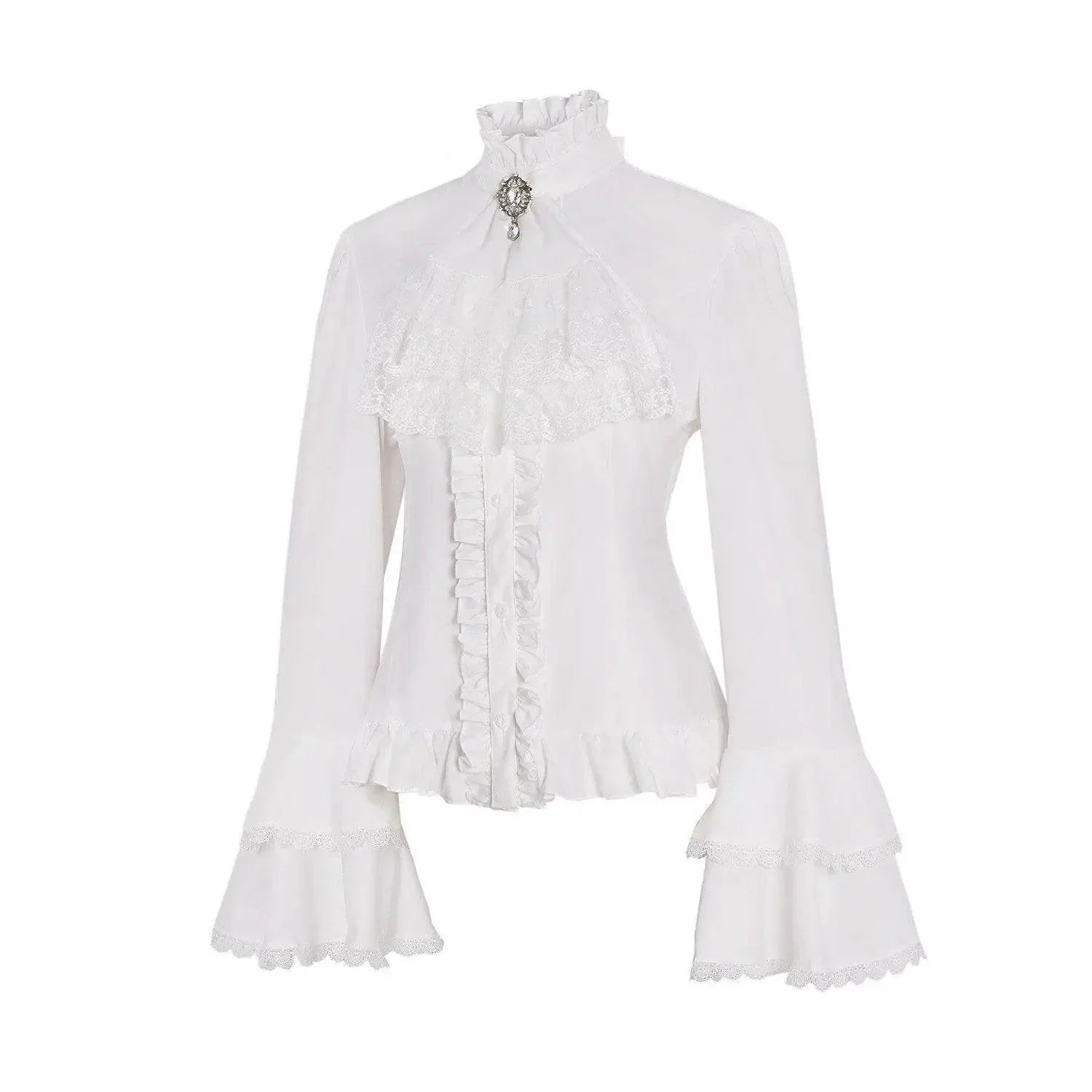 Women's Lolita Palace Retro Blouse Long Bell Sleeve Ruffled Shirt - Azufun