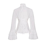 Women's Lolita Palace Retro Blouse Long Bell Sleeve Ruffled Shirt - Azufun