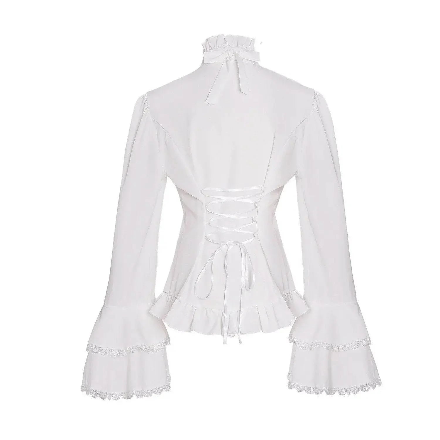 Women's Lolita Palace Retro Blouse Long Bell Sleeve Ruffled Shirt - Azufun