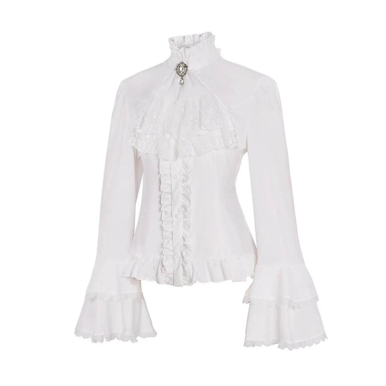 Women's Lolita Palace Retro Blouse Long Bell Sleeve Ruffled Shirt - Azufun