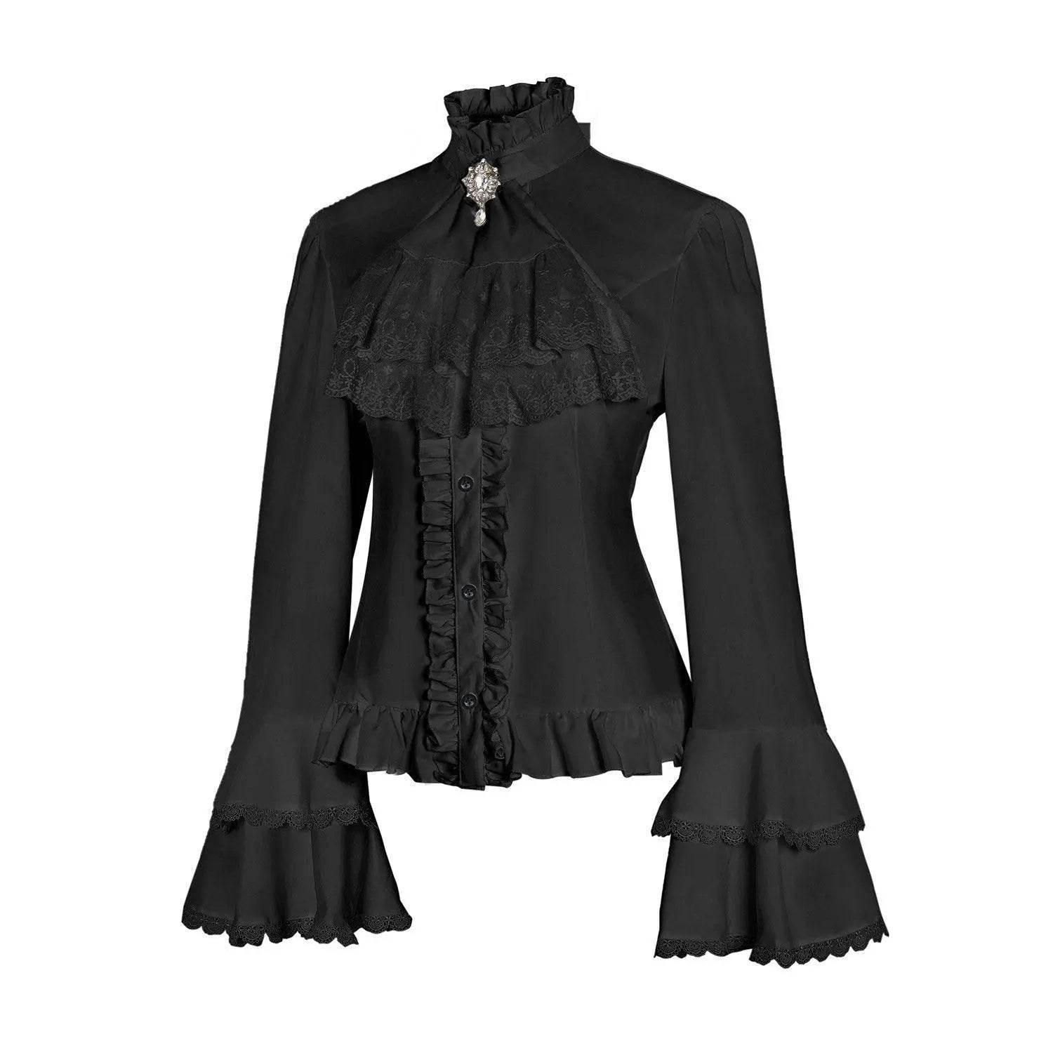 Women's Lolita Palace Retro Blouse Long Bell Sleeve Ruffled Shirt - Azufun