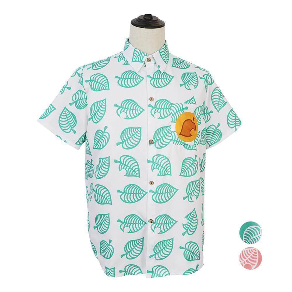 Animal Crossing Button Up Shirt Costume Cosplay Leaf Tee Shirts Top Halloween Outfit Dress Up For Adults - Azufun