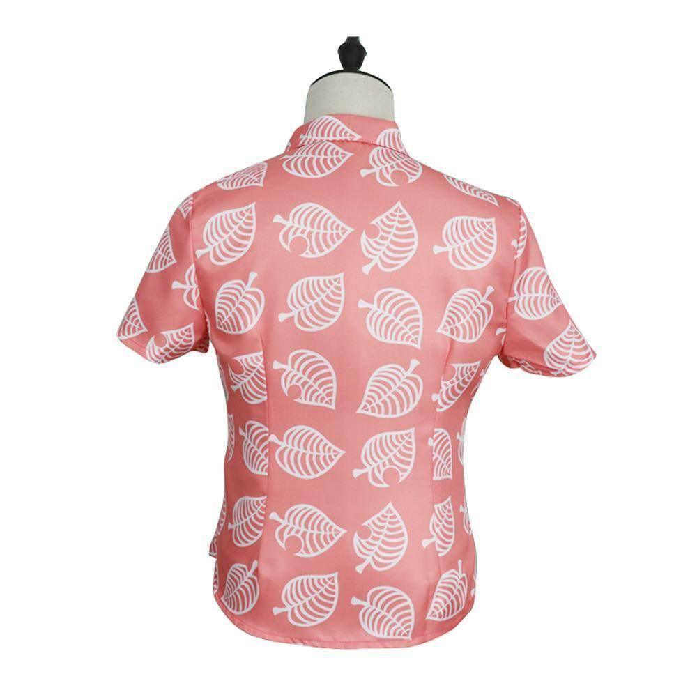 Animal Crossing Button Up Shirt Costume Cosplay Leaf Tee Shirts Top Halloween Outfit Dress Up For Adults - Azufun