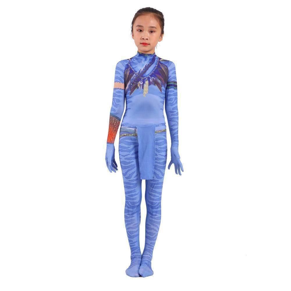 Avatar 2 Neytiri Battle Costume Tail Suit Unisex Jumpsuit Halloween Cosplay Zentai Bodysuit for Adult Kids - Azufun