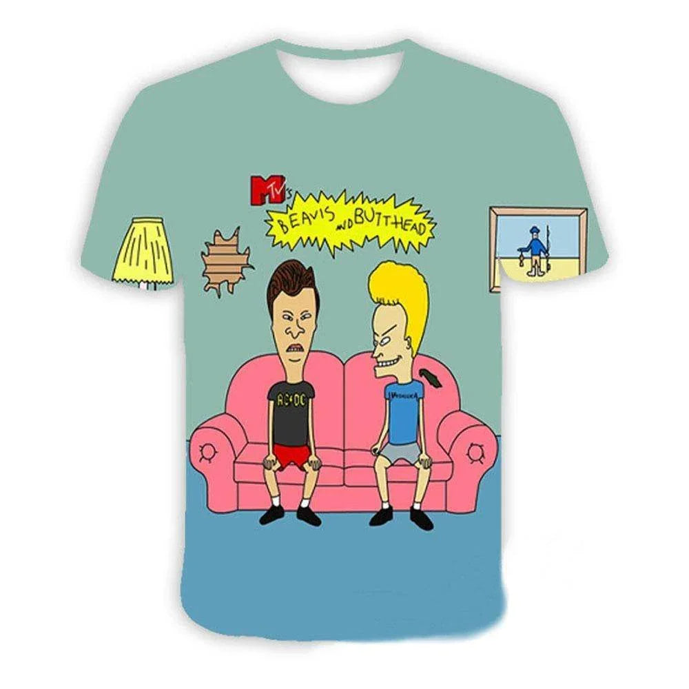 Beavis and butthead costumes round neck short sleeve men's 3D T-shirt - Azufun