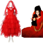 Beetlejuice Lydia Deetz Red wedding Dress Halloween Cosplay Costume For Women - Azufun
