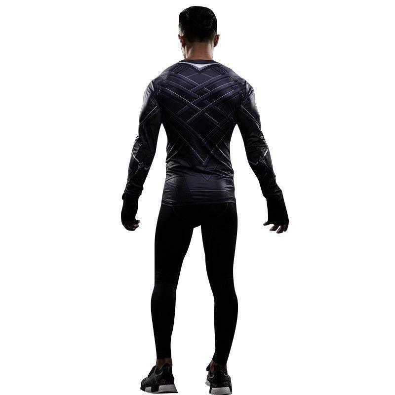 Black Panther Superhero Sport Men T-shirts Long Sleeve Tee - Azufun