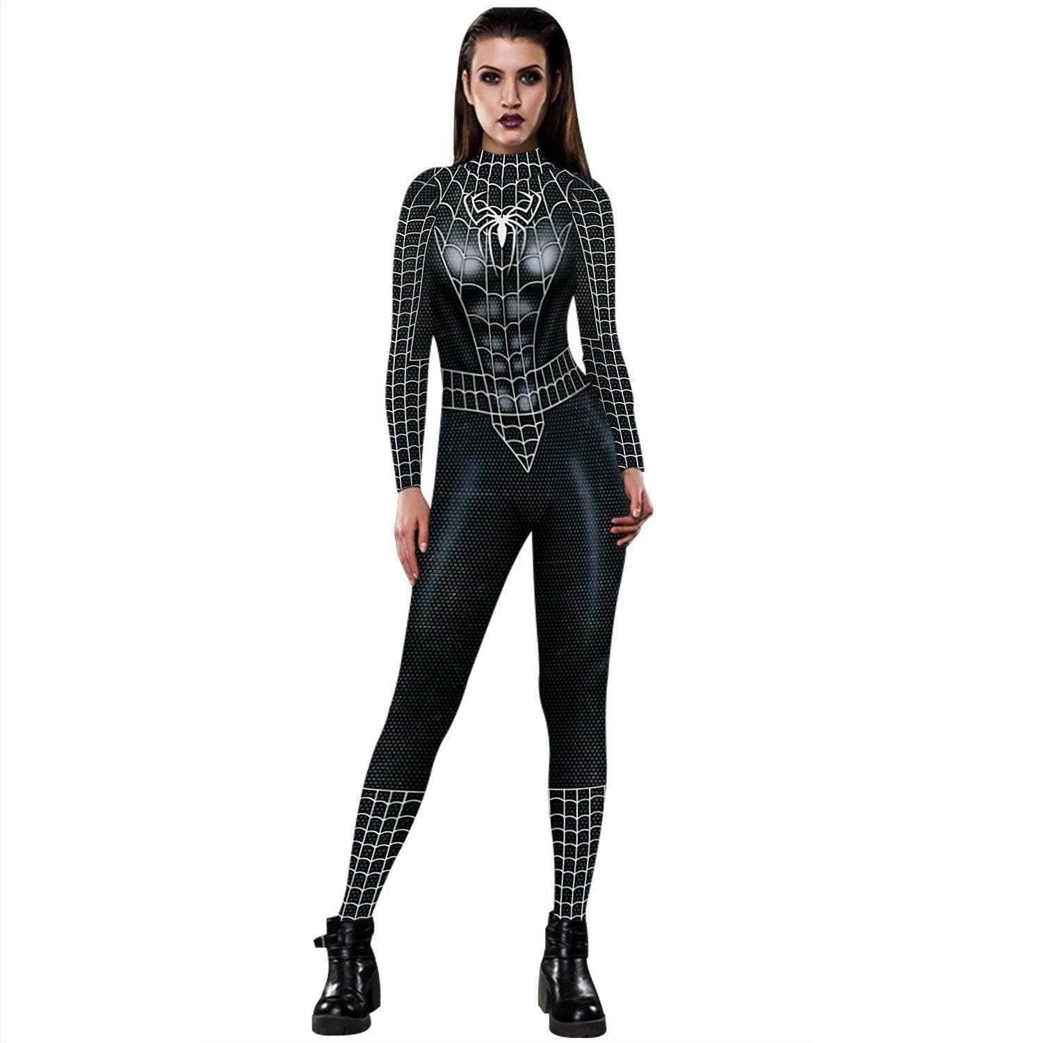 Black Peter B Parker Spider-man Cosplay Outfits Halloween Costume Women Jumpsuit - Azufun