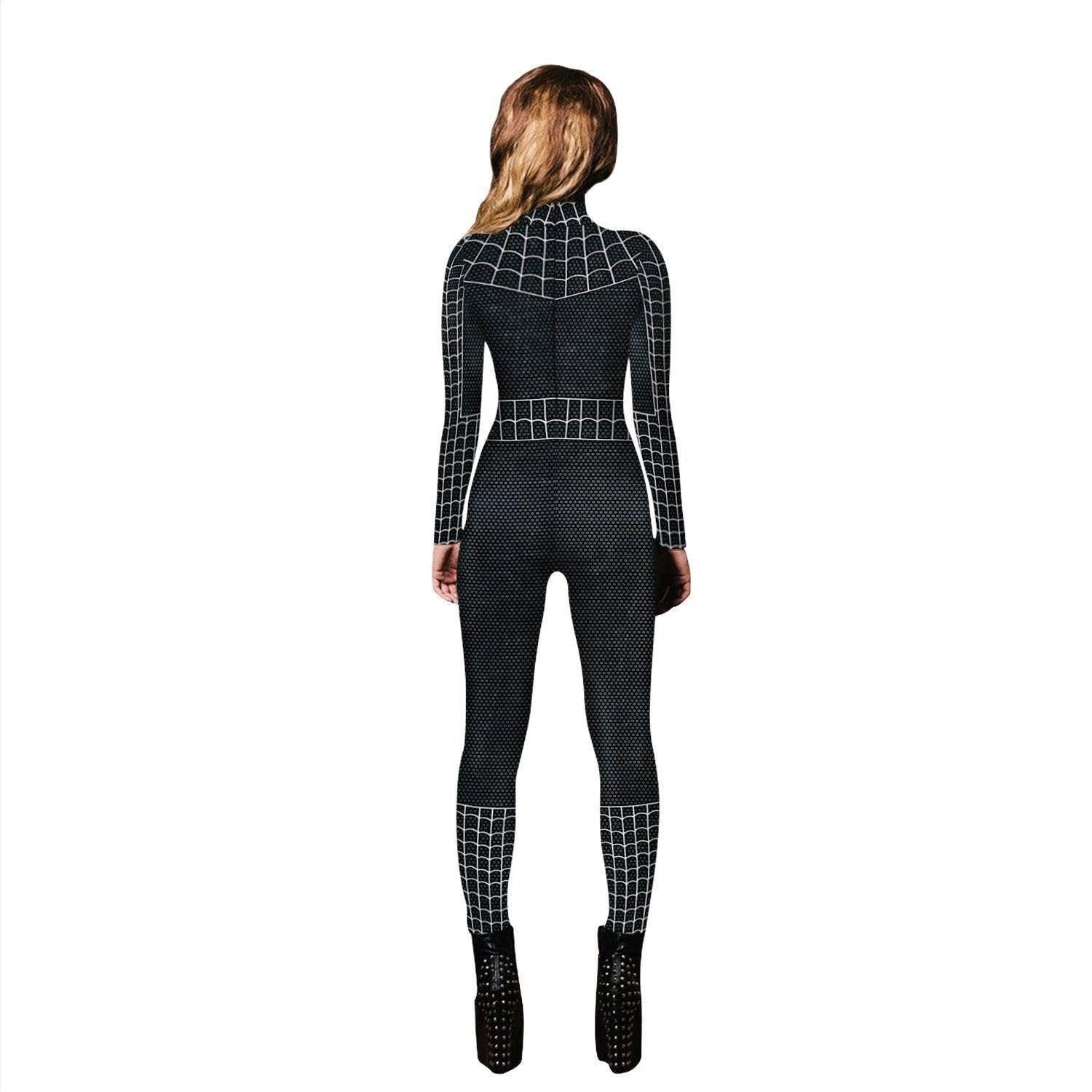 Black Peter B Parker Spider-man Cosplay Outfits Halloween Costume Women Jumpsuit - Azufun