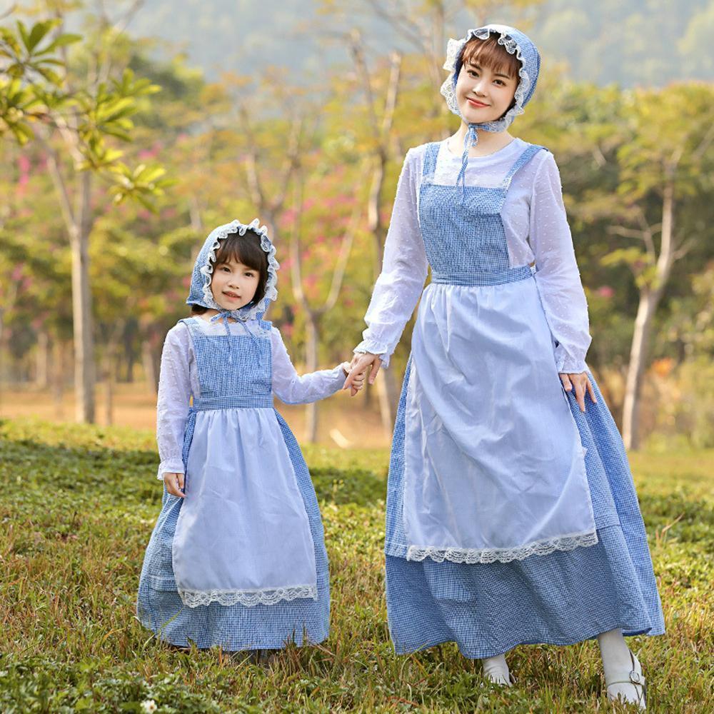 BuyBlue Check Farm Maid Cosplay Costume Dress Outfit For Mom and Me Now Cheaper With 3 - 5 Days Ship - PajamasBuy
