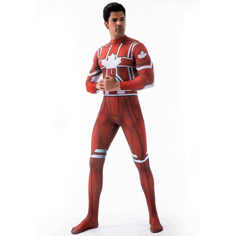 Captain Canuck Cosplay Costumes Jumpsuit Superhero Halloween Tights Zentai For Adult Kids - Azufun