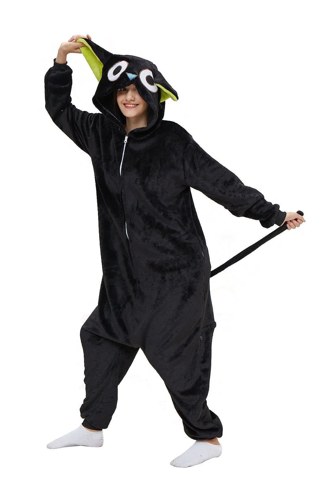 BuyCat Pajamas Kigurumi Onesie Cartoon Black Flannel Jumpsuit Kigurumi Costumes Now Cheaper With 3 - 5 Days Ship - PajamasBuy