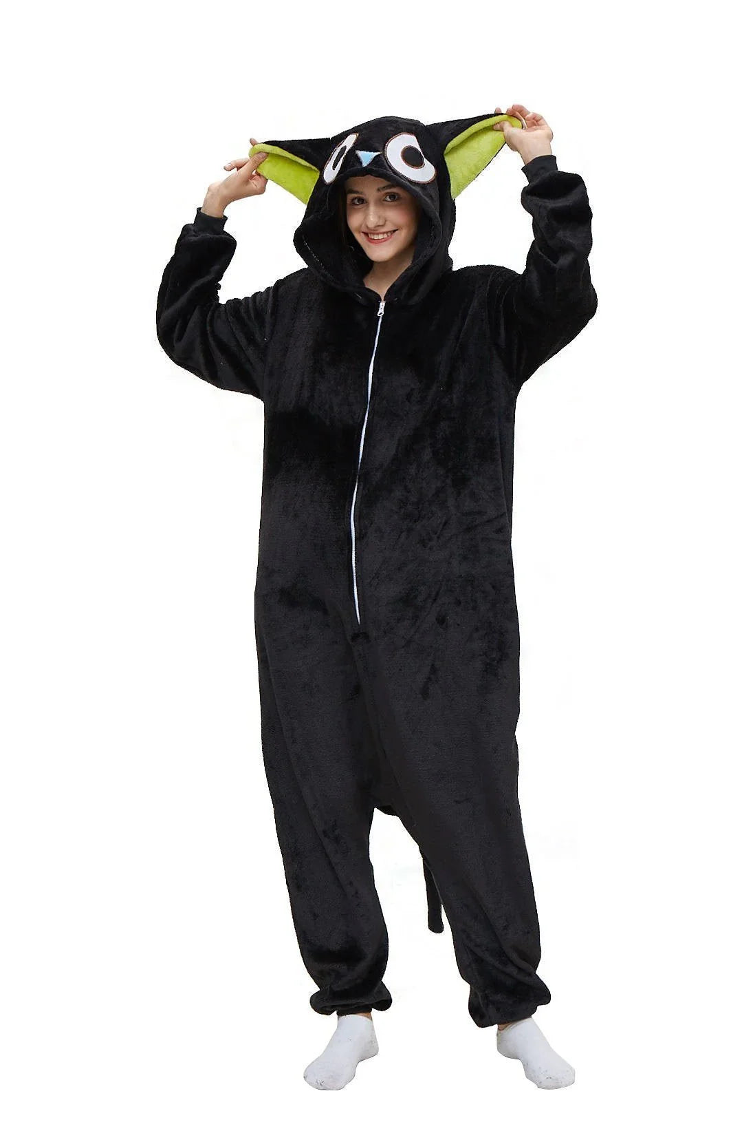 BuyCat Pajamas Kigurumi Onesie Cartoon Black Flannel Jumpsuit Kigurumi Costumes Now Cheaper With 3 - 5 Days Ship - PajamasBuy