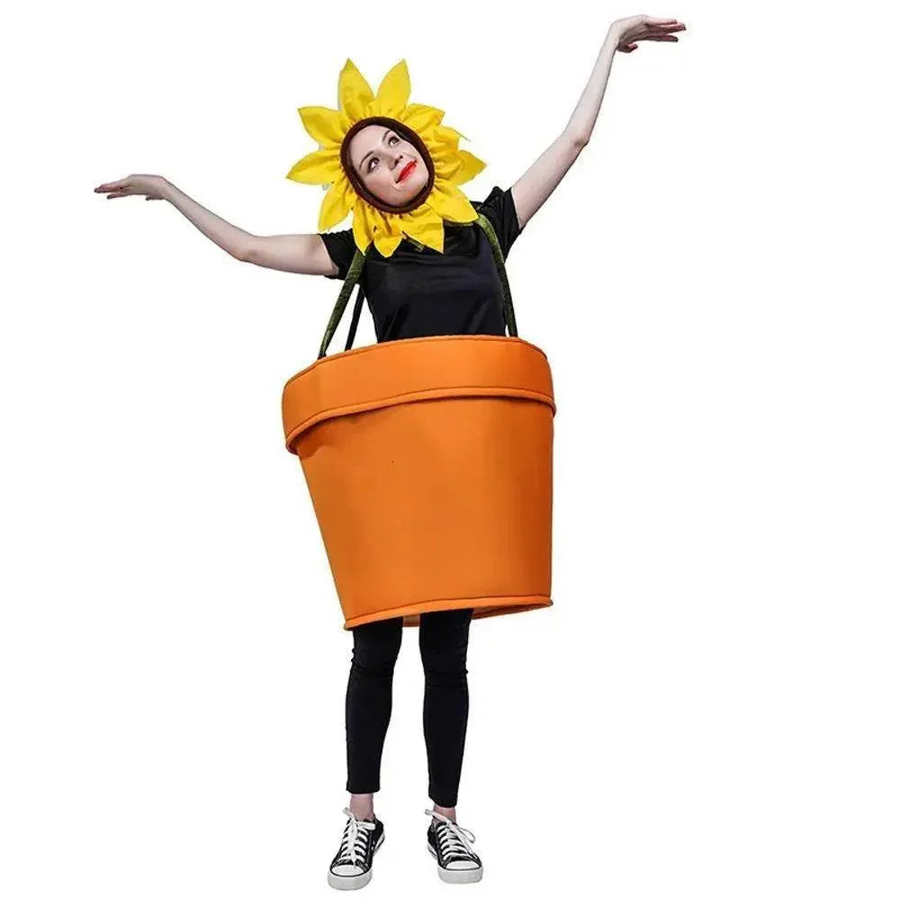 funny sun flower potted plant Festival Performance Stage Cosplay Costume for Adult - Azufun