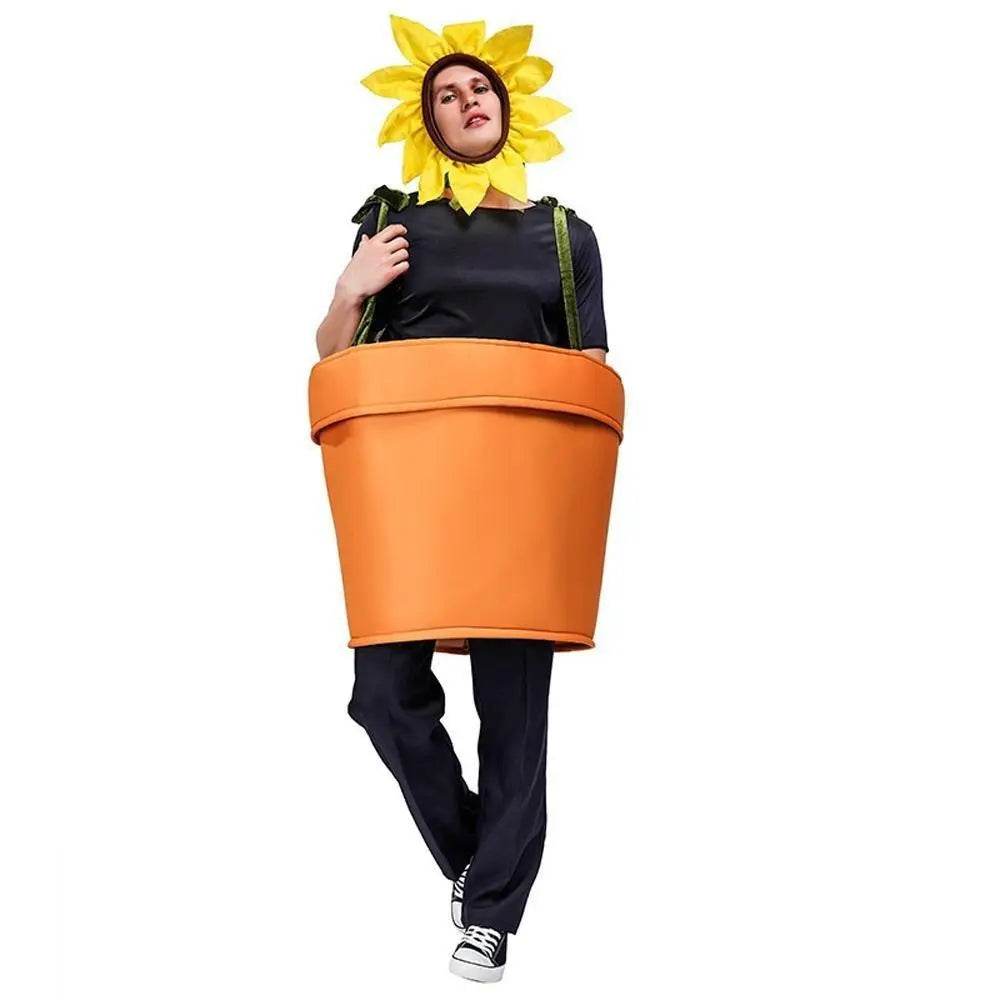 funny sun flower potted plant Festival Performance Stage Cosplay Costume for Adult - Azufun
