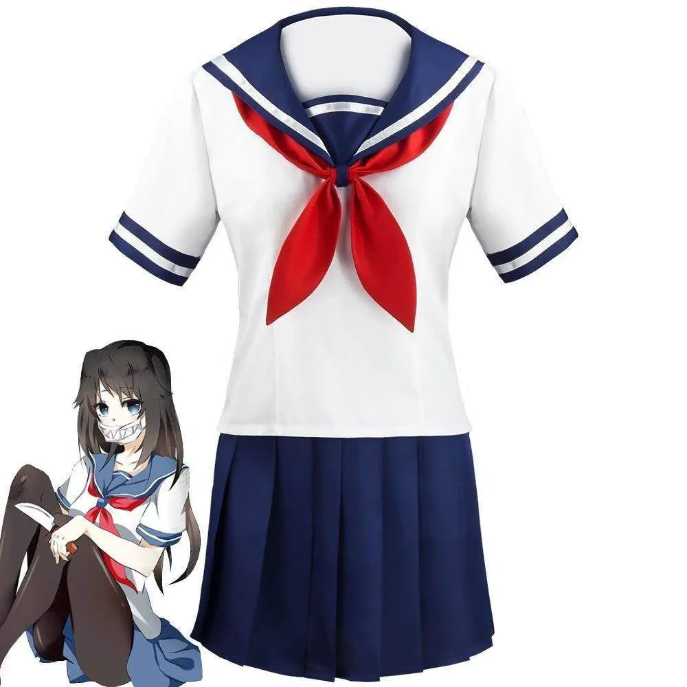 Game Yandere Simulator Cosplay Costume Uniform JK School Uniform Outfit Sailor Suit T-shirt Skirt for Women - Azufun