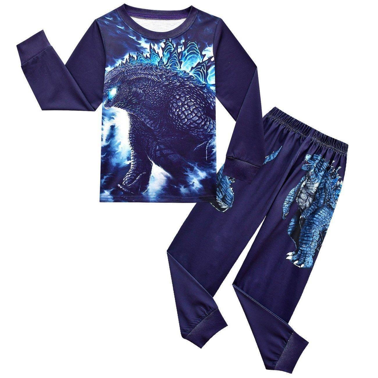 Godzilla Vs Kong Printed Two-piece Boy Long-sleeved Trousers Pajamas - Azufun