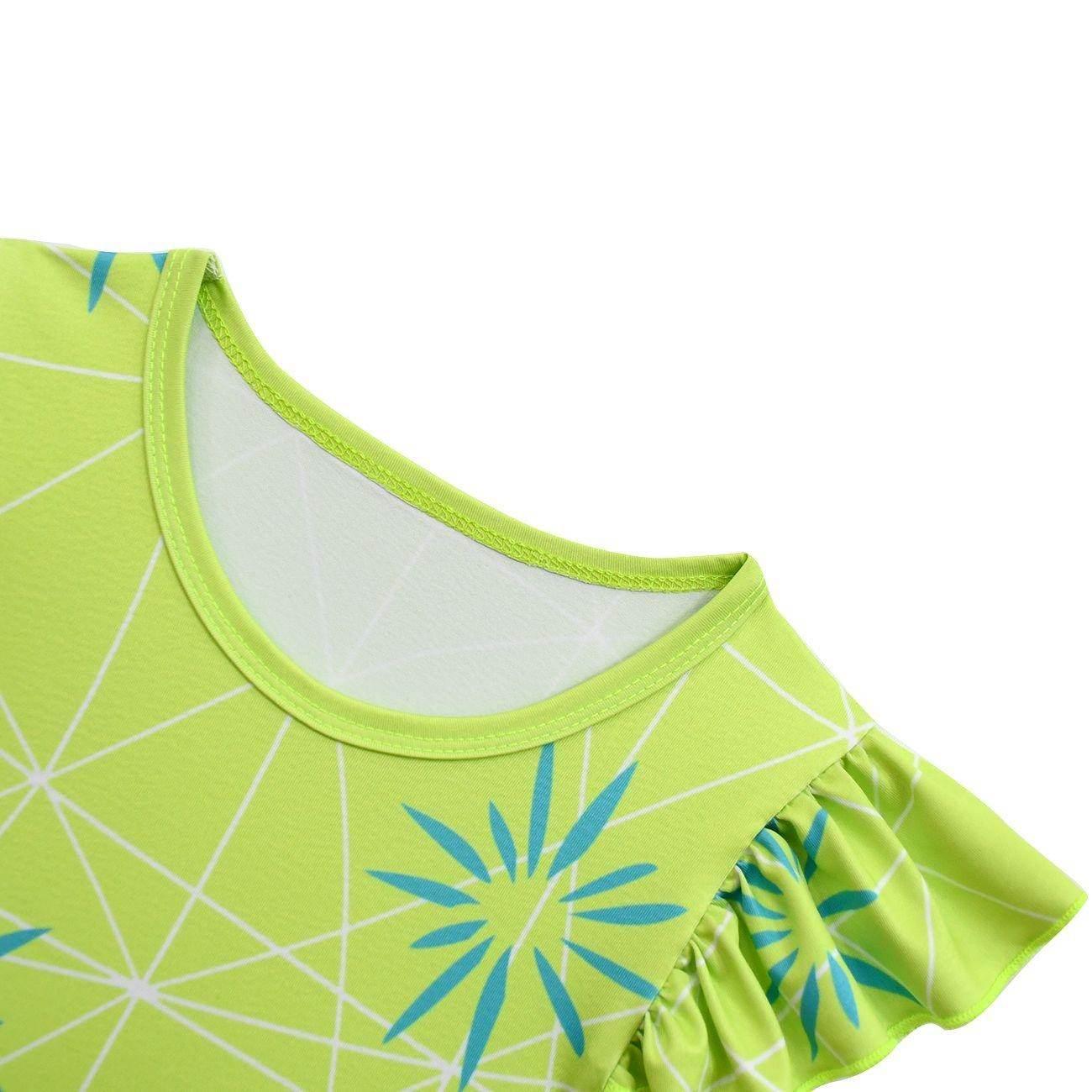 Inside Out Joy Cosplay Costume Dress for Girls Flutter Sleeve A Line Dress with Bag - Azufun