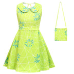 Inside Out Joy Costume Collared Dress for Girls Sleeveless Dress with Bag - Azufun