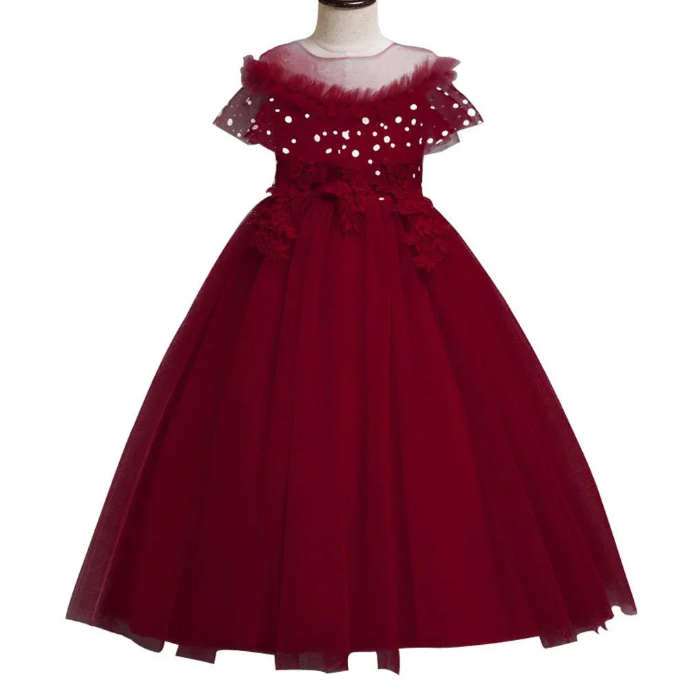 Girls Mesh Wedding Long Princess Dress Performance Costume Dresses
