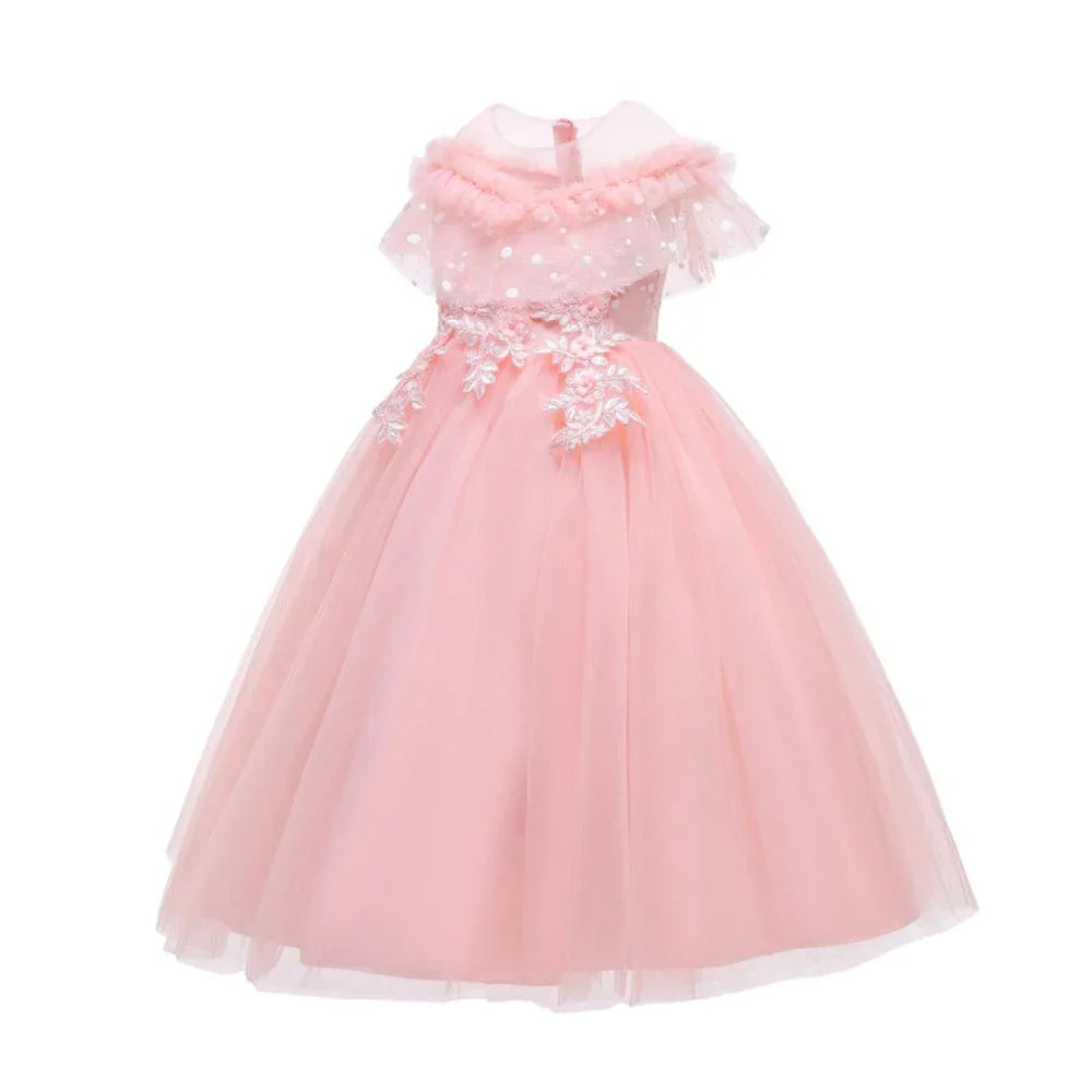 Girls Mesh Wedding Long Princess Dress Performance Costume Dresses