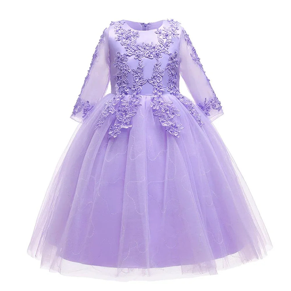 Girls Mesh Wedding Show Sleeve Host Princess Dress Performance Costume Dresses