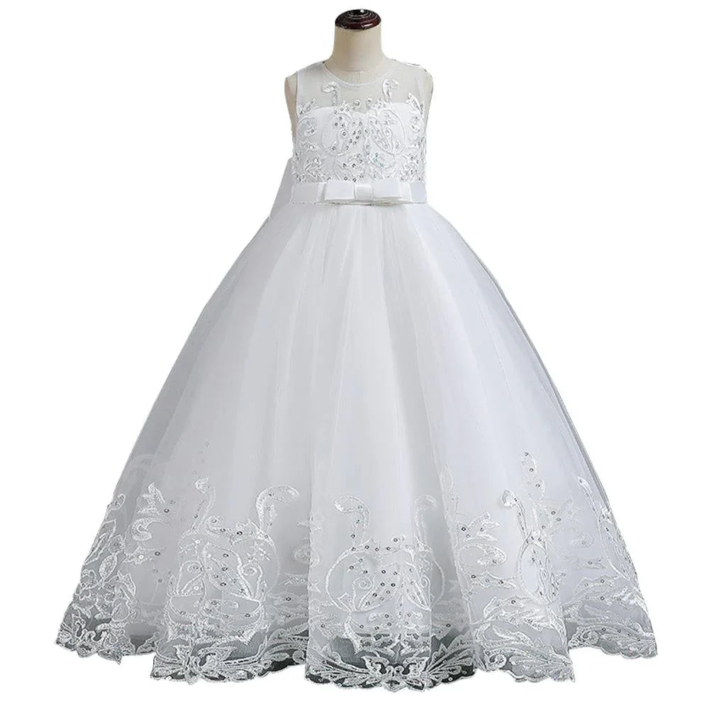 Kids Princess Evening Dresses Girls Sleeveless Long Tutu Mesh Dress